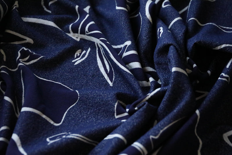 Face on navy jacquard light coating