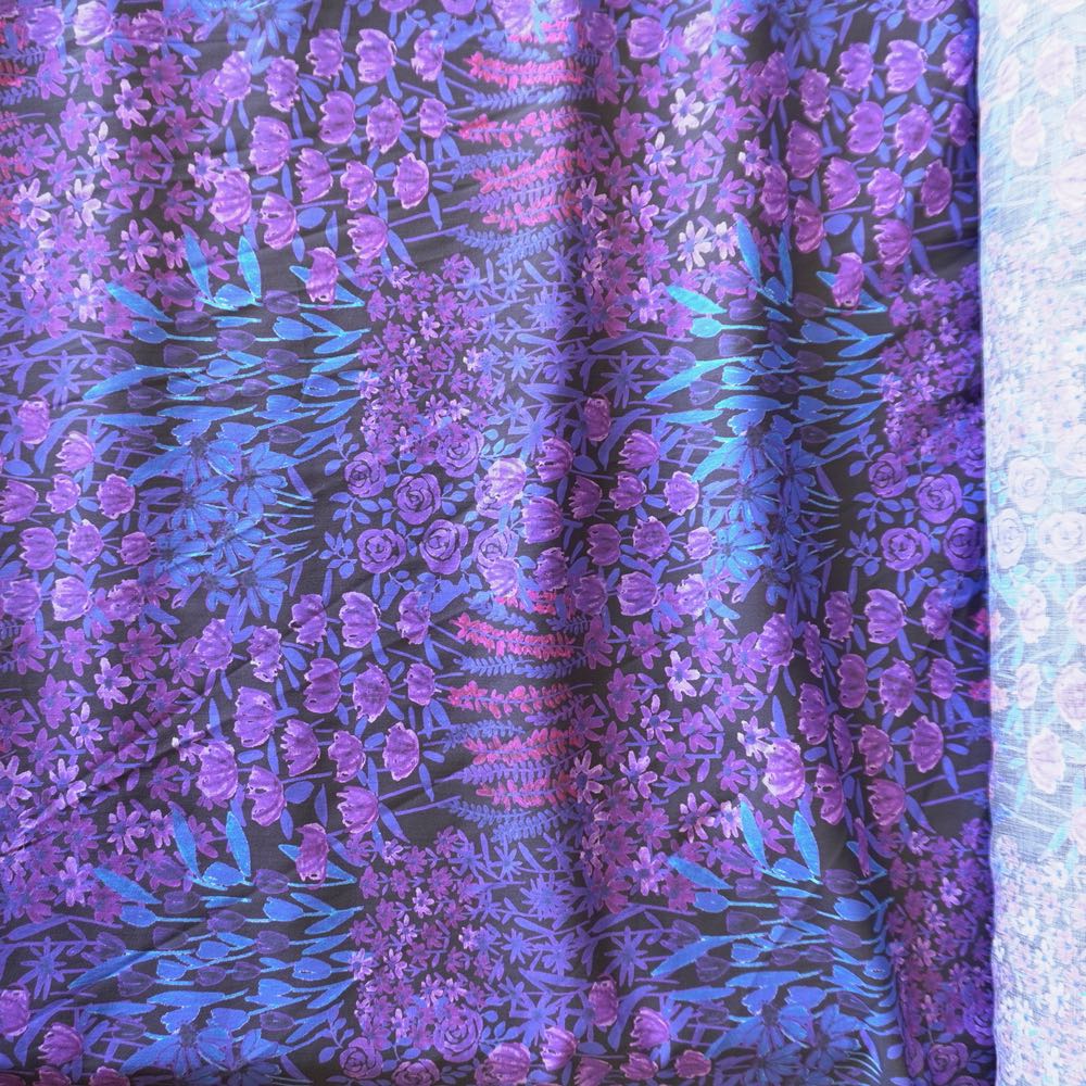Midnight Bloom Purple Floral Cotton Poplin Fabric