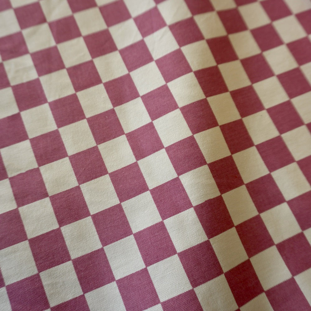Block Print Cotton Canvas Checker board - Vintage Rose Red