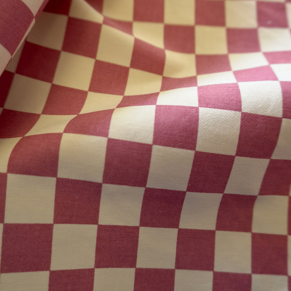 Block Print Cotton Canvas Checker board - Vintage Rose Red
