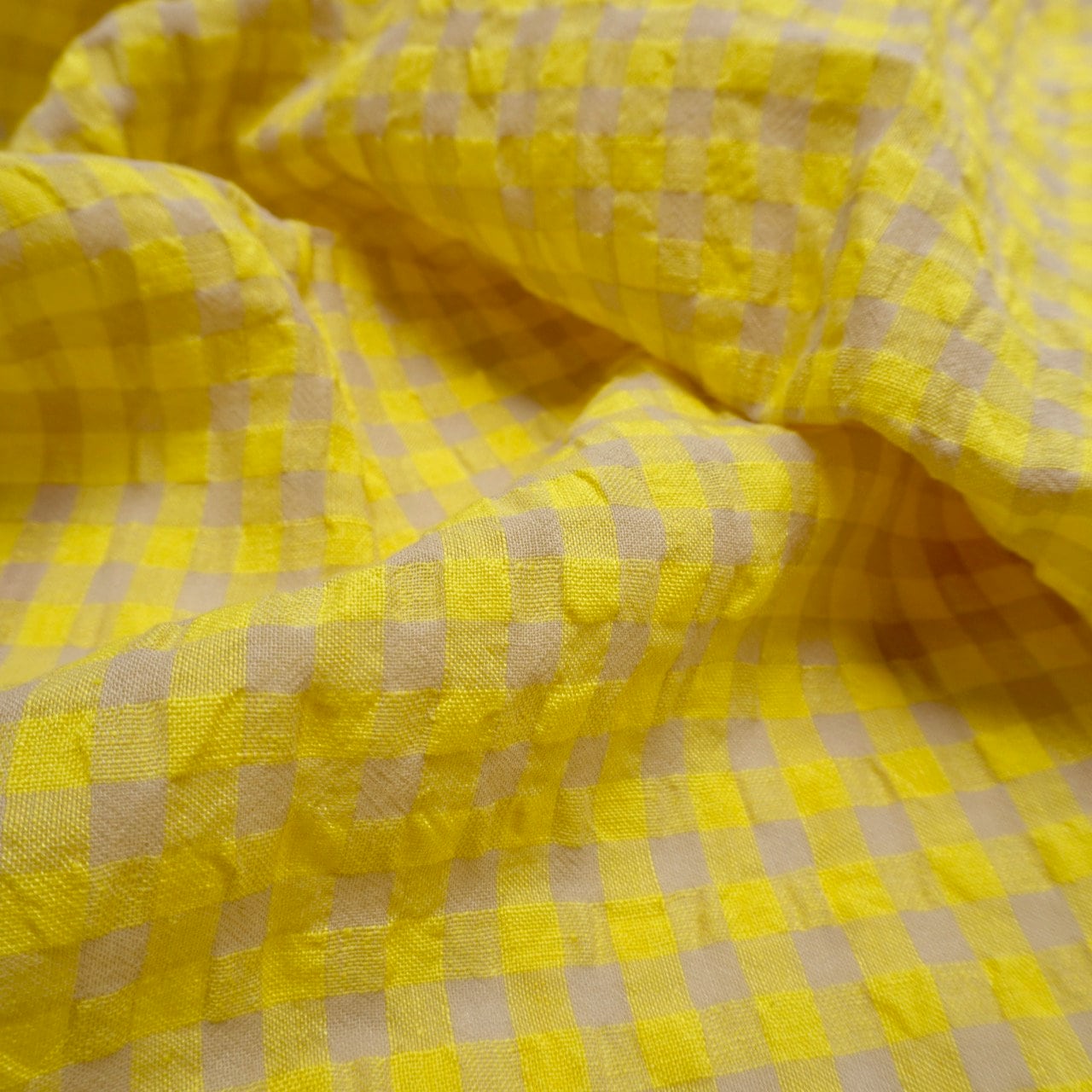 Yarn dyed Linen crinkled gingham – Yellow