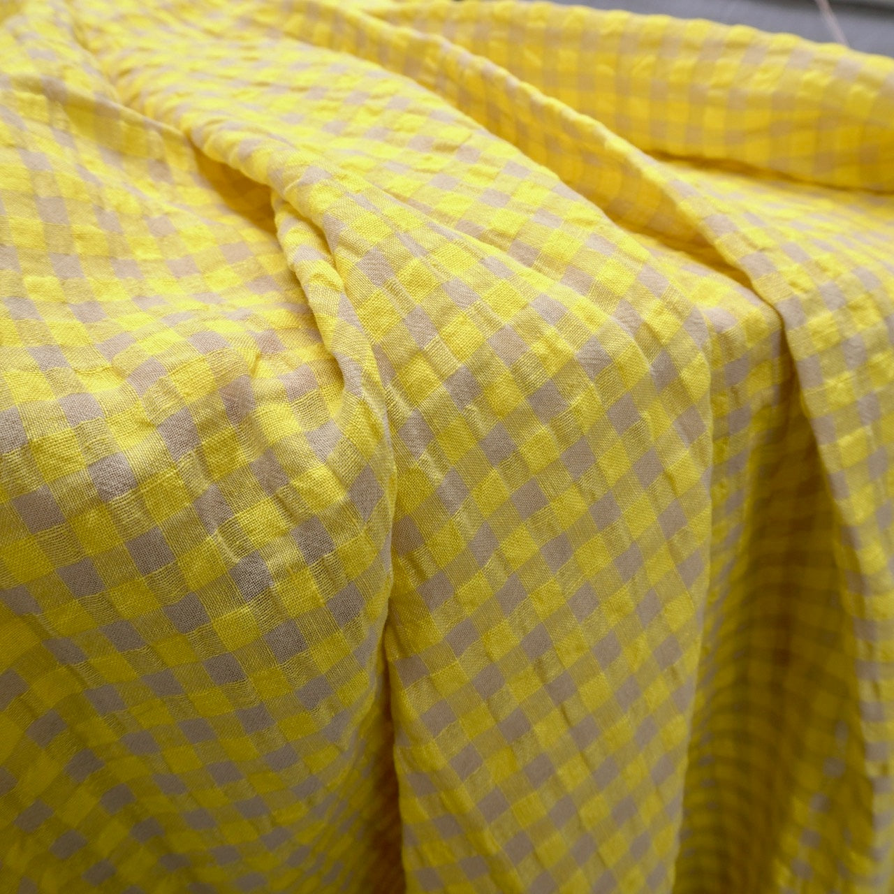 Yarn dyed Linen crinkled gingham – Yellow