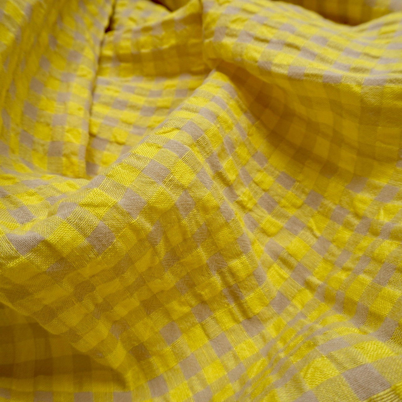Yarn dyed Linen crinkled gingham – Yellow