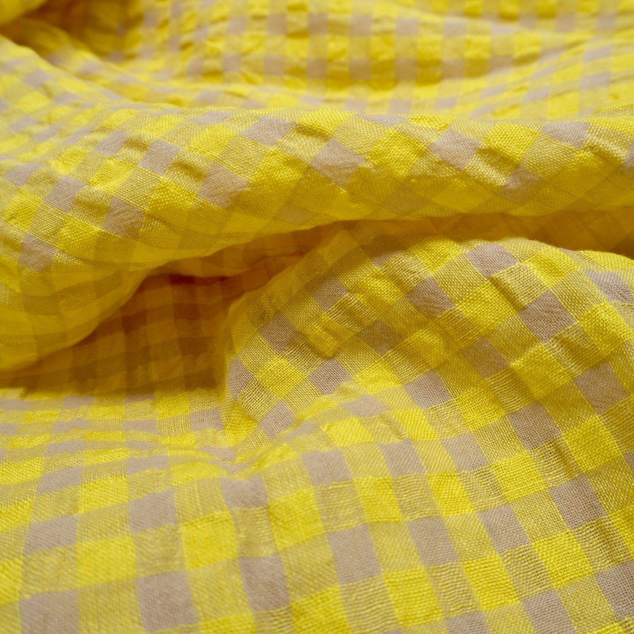 Yarn dyed Linen crinkled gingham – Yellow