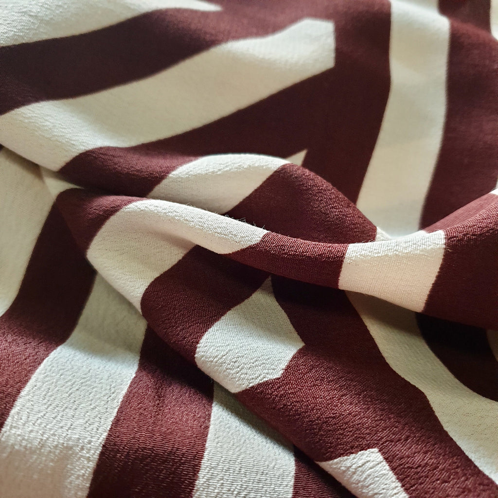 Chocolate and Cream Geometric Tencel Blend Crepe
