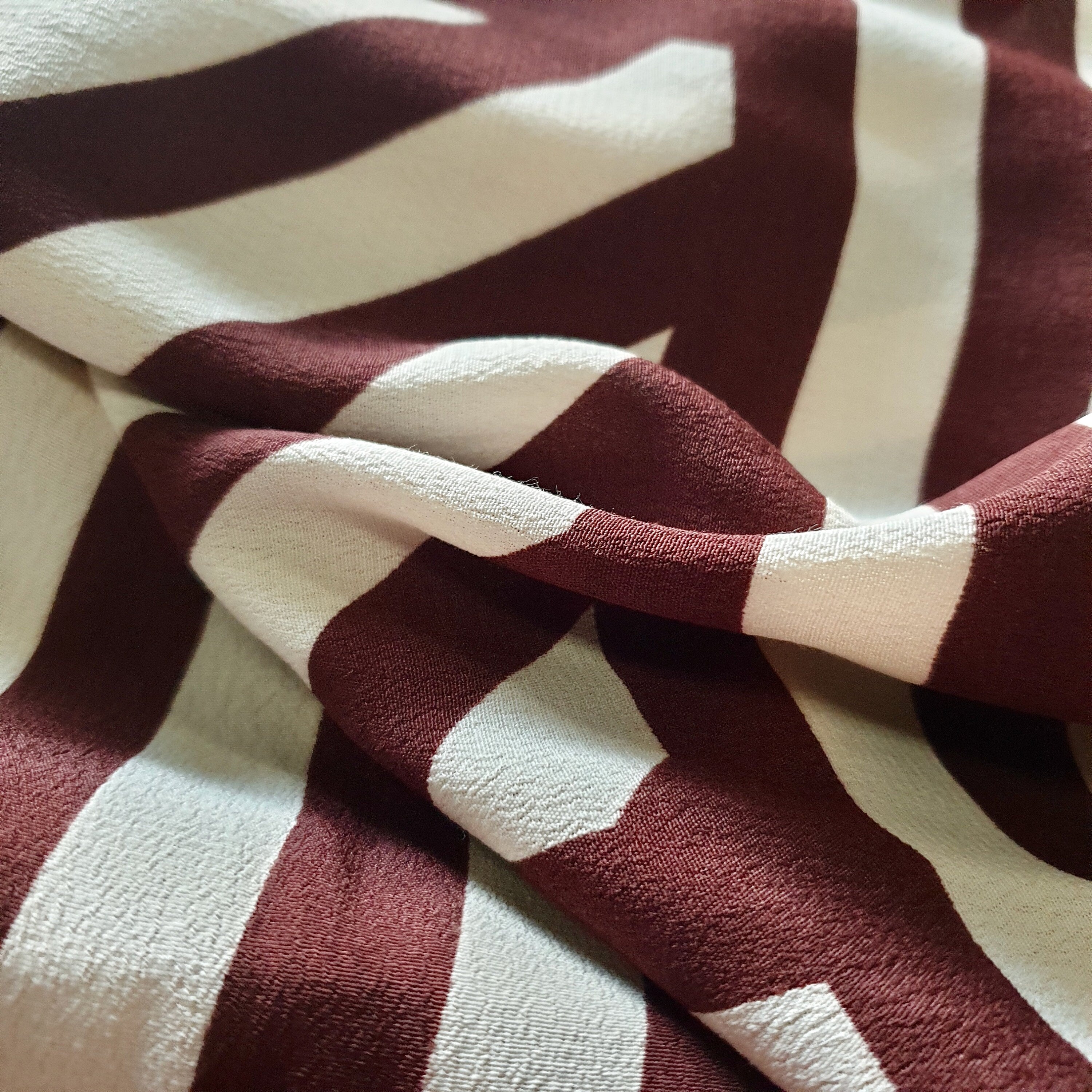 Chocolate and Cream Geometric Tencel Blend Crepe