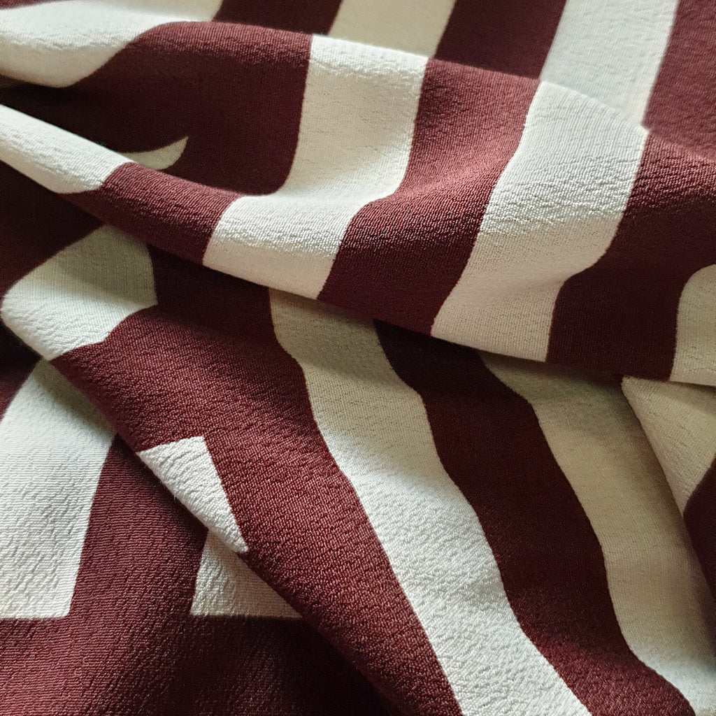 Chocolate and Cream Geometric Tencel Blend Crepe