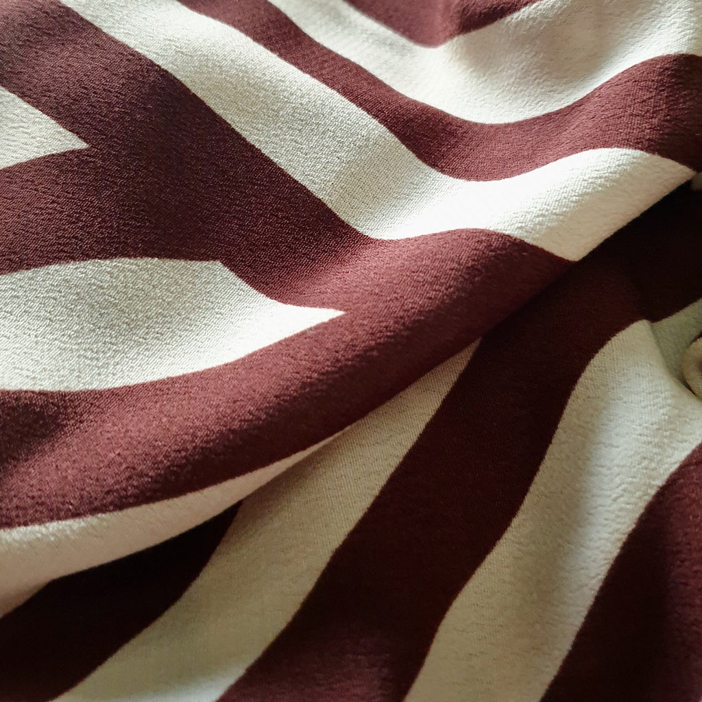 Chocolate and Cream Geometric Tencel Blend Crepe