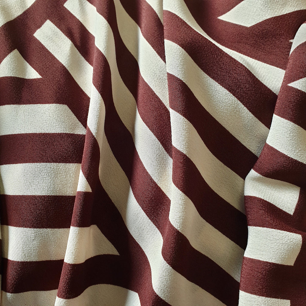 Chocolate and Cream Geometric Tencel Blend Crepe