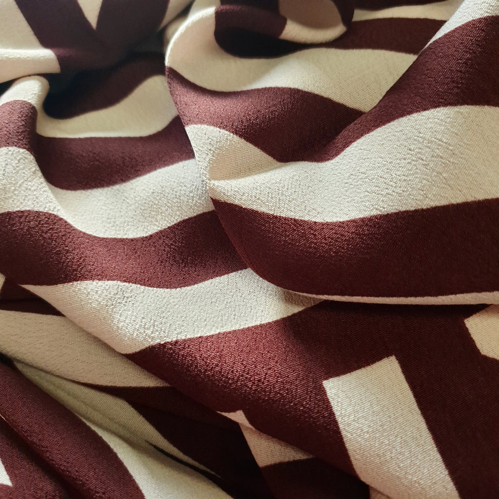 Chocolate and Cream Geometric Tencel Blend Crepe