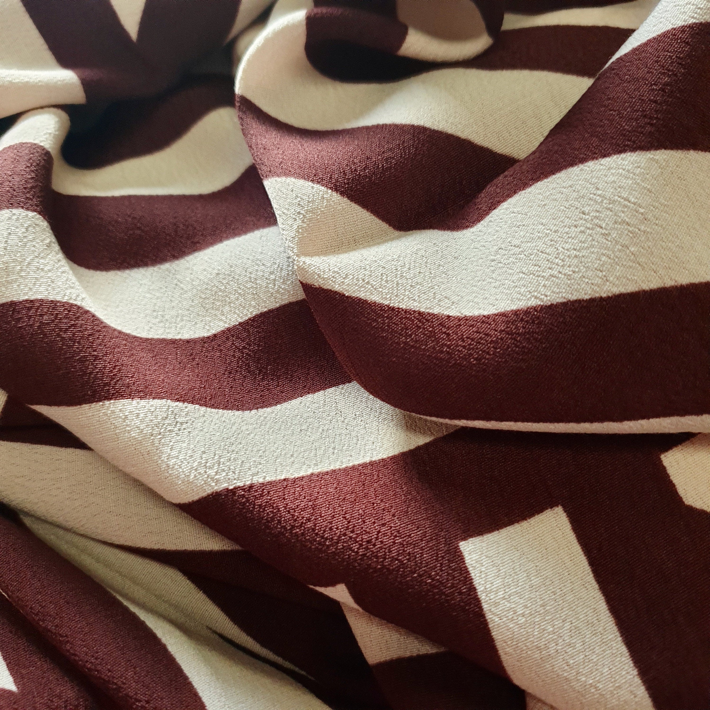Chocolate and Cream Geometric Tencel Blend Crepe