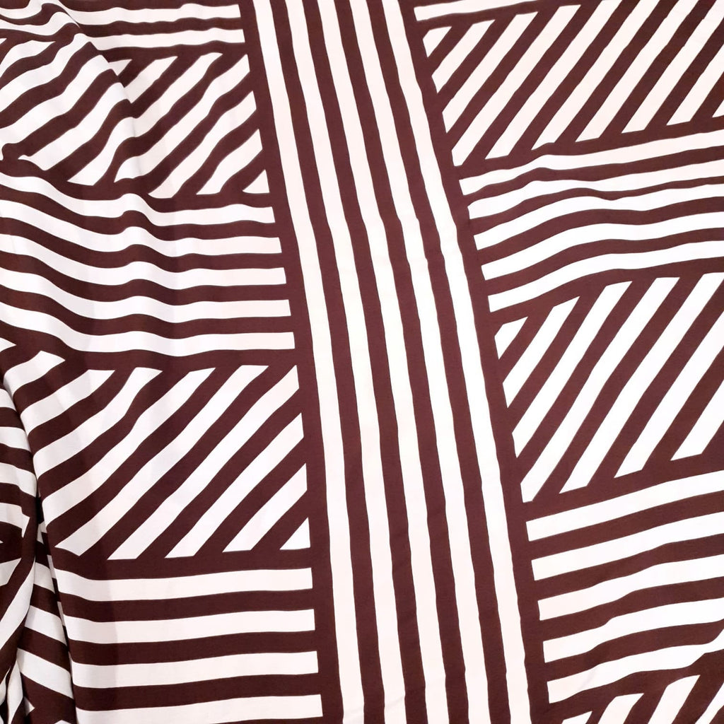 Chocolate and Cream Geometric Tencel Blend Crepe