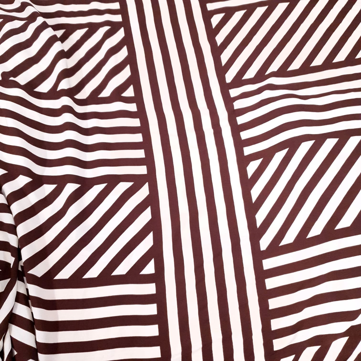 Chocolate and Cream Geometric Tencel Blend Crepe