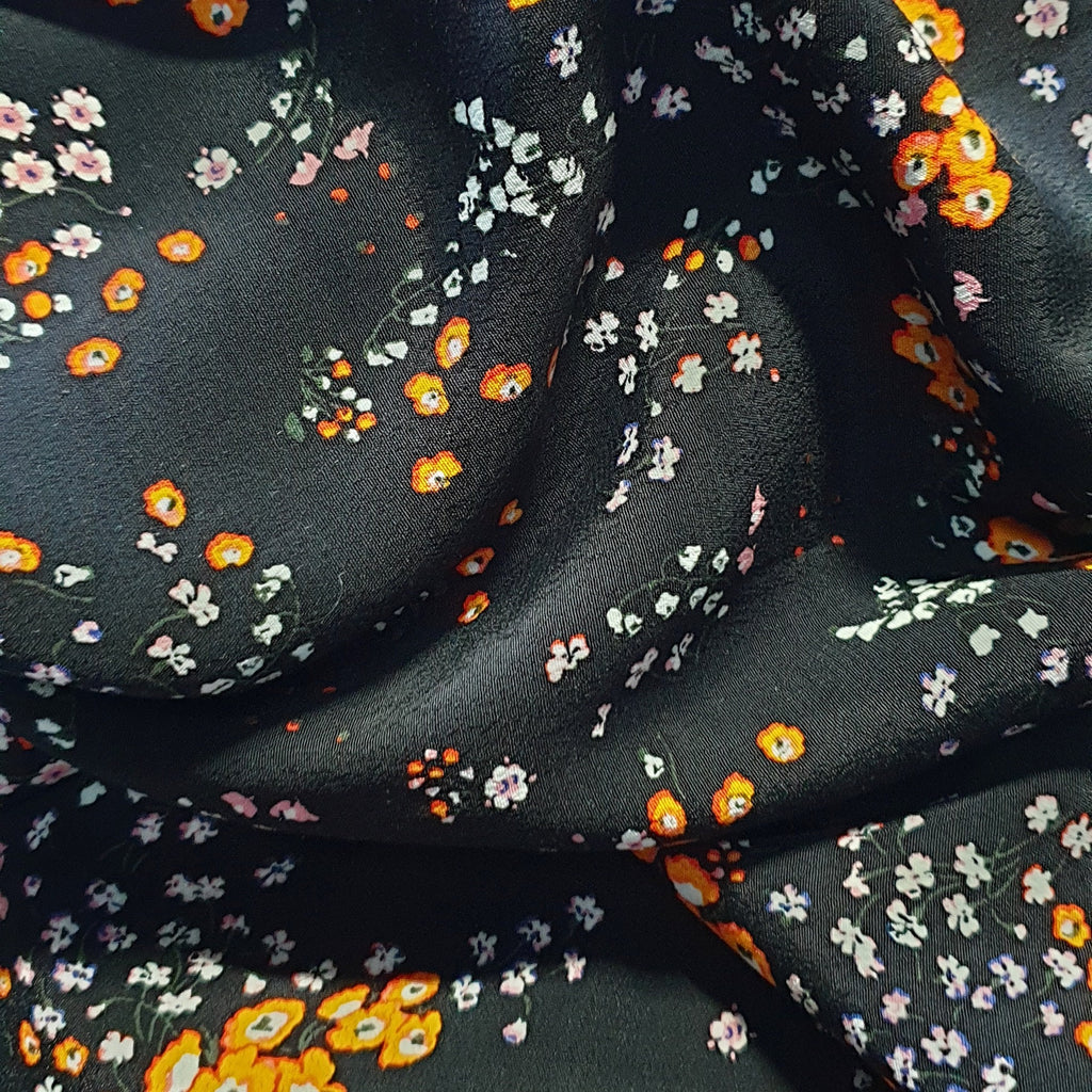 Black Ditsy Floral Tencel Blend Crepe - Voltaire