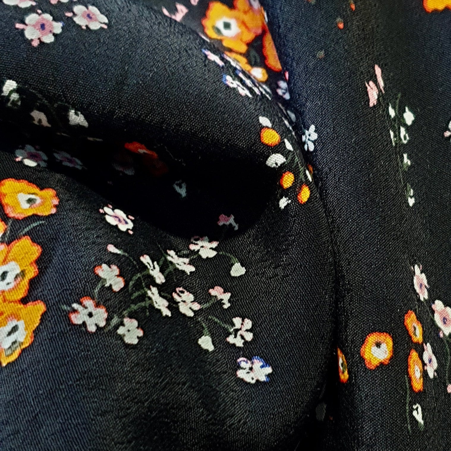 Black Ditsy Floral Tencel Blend Crepe - Voltaire