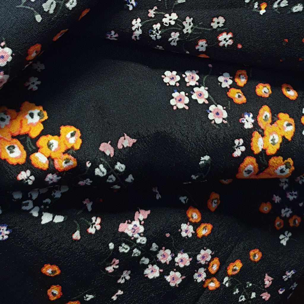 Black Ditsy Floral Tencel Blend Crepe - Voltaire