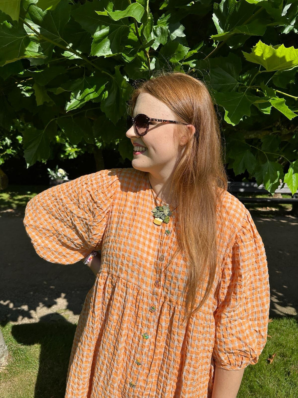 Yarn dyed Linen crinkled gingham – Orange