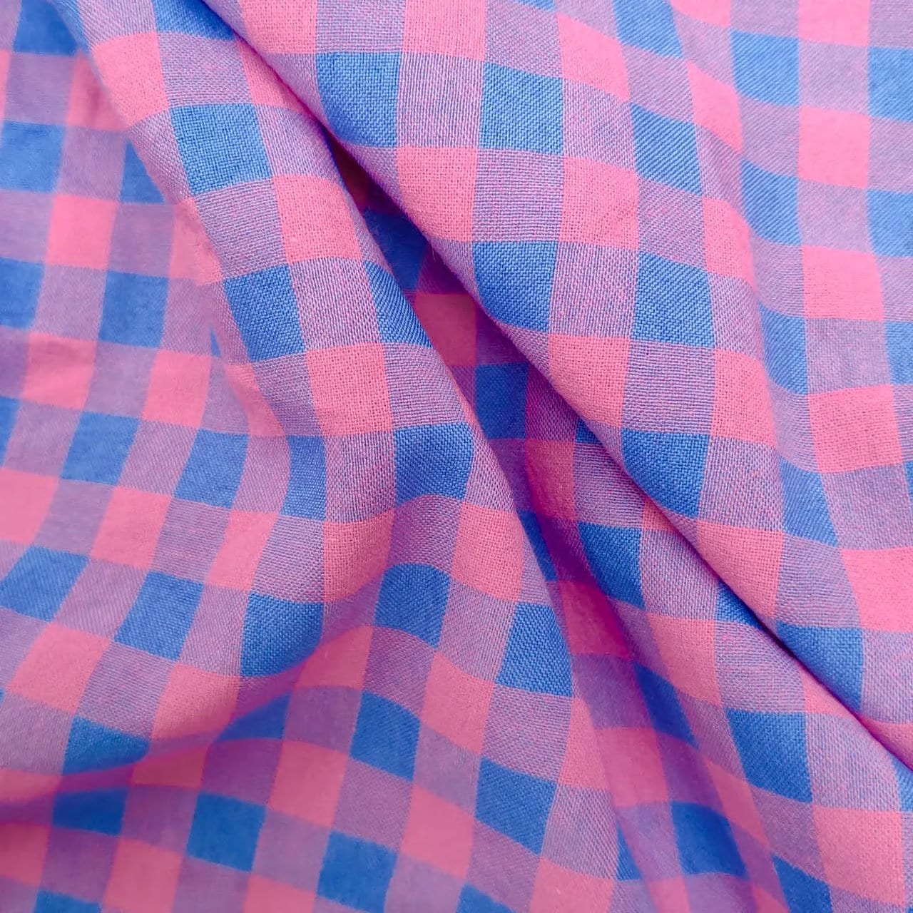 Yarn Dyed Cotton Gingham Bubble - Neon Pink and Blue