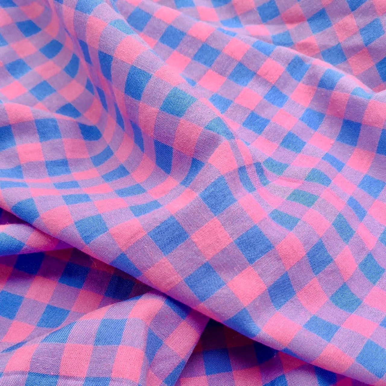 Yarn Dyed Cotton Gingham Bubble - Neon Pink and Blue