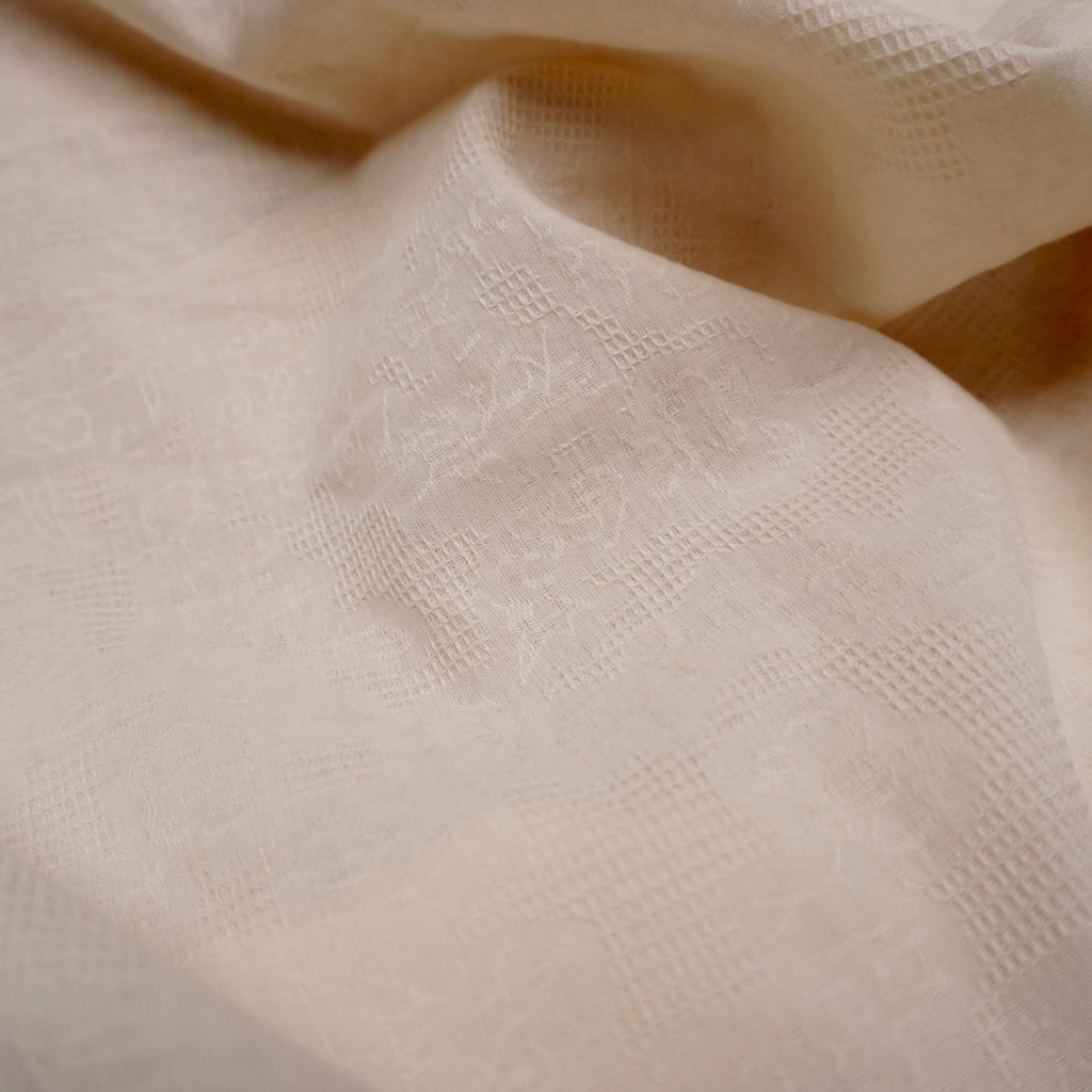 Embroidery waffle check and flower - cream
