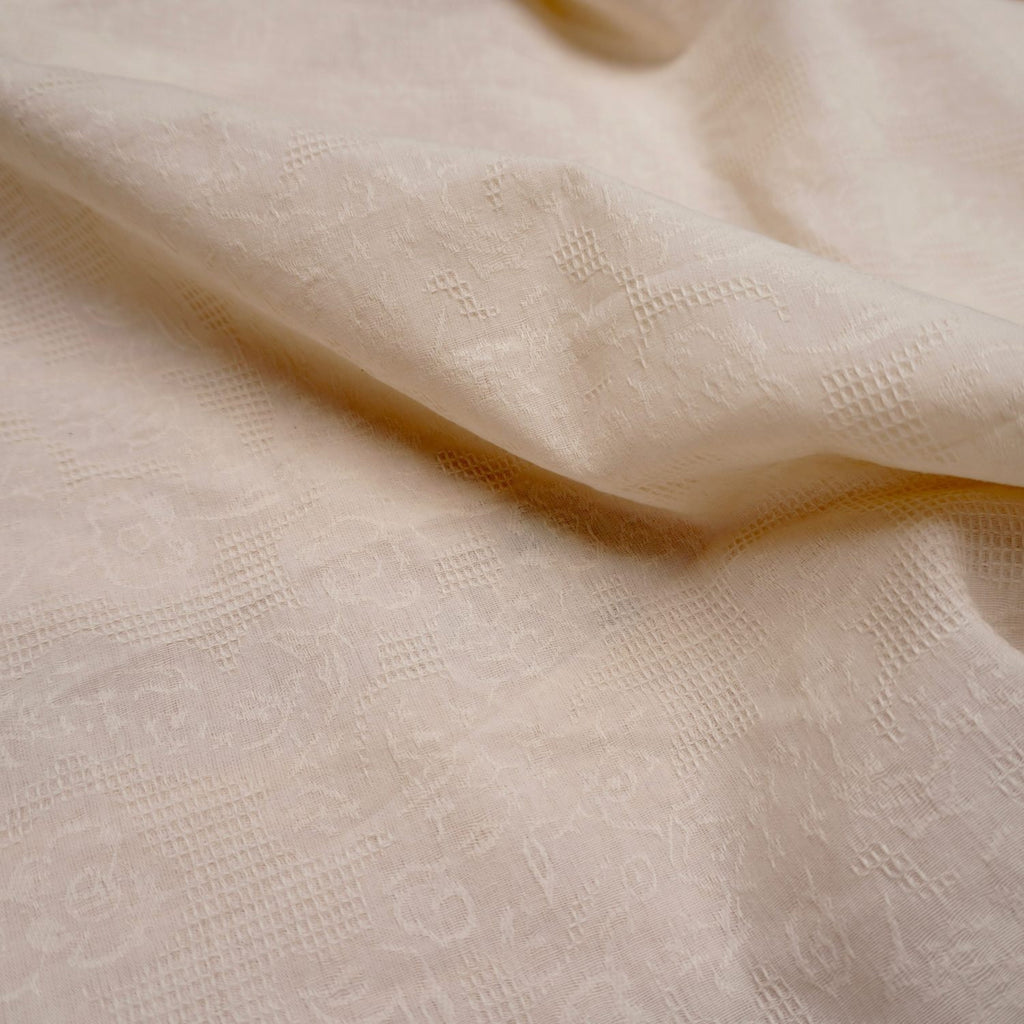 Embroidery waffle check and flower - cream
