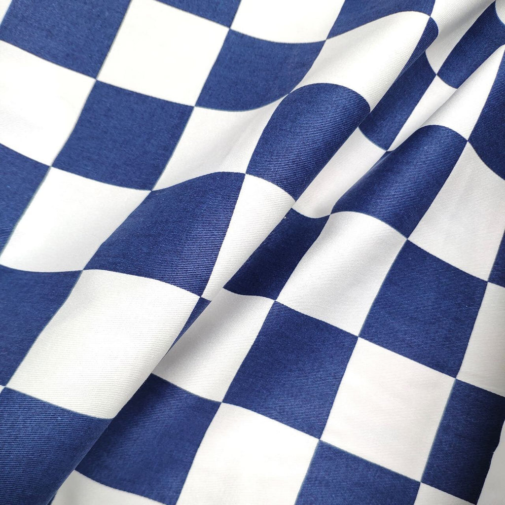 Checkers board cotton canvas fabric - Navy