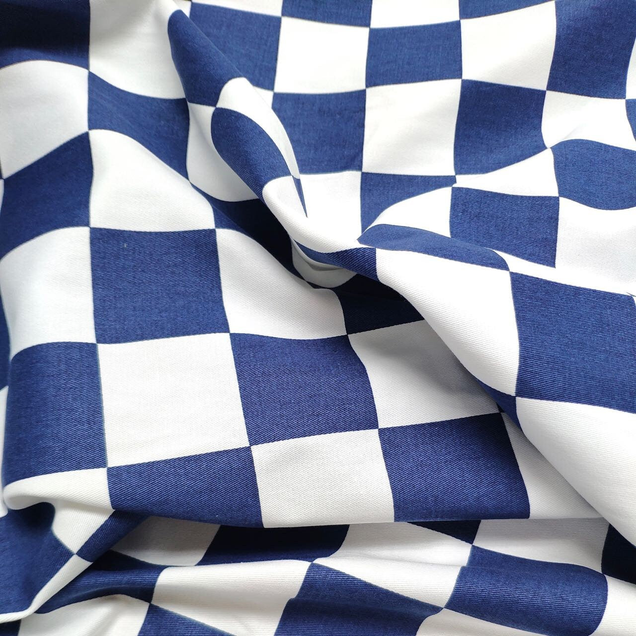 Checkers board cotton canvas fabric - Navy