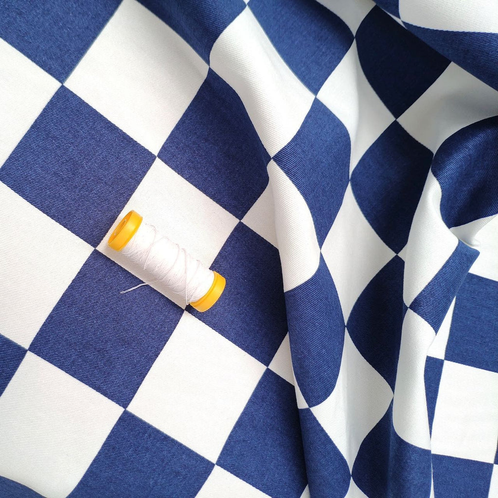 Checkers board cotton canvas fabric - Navy