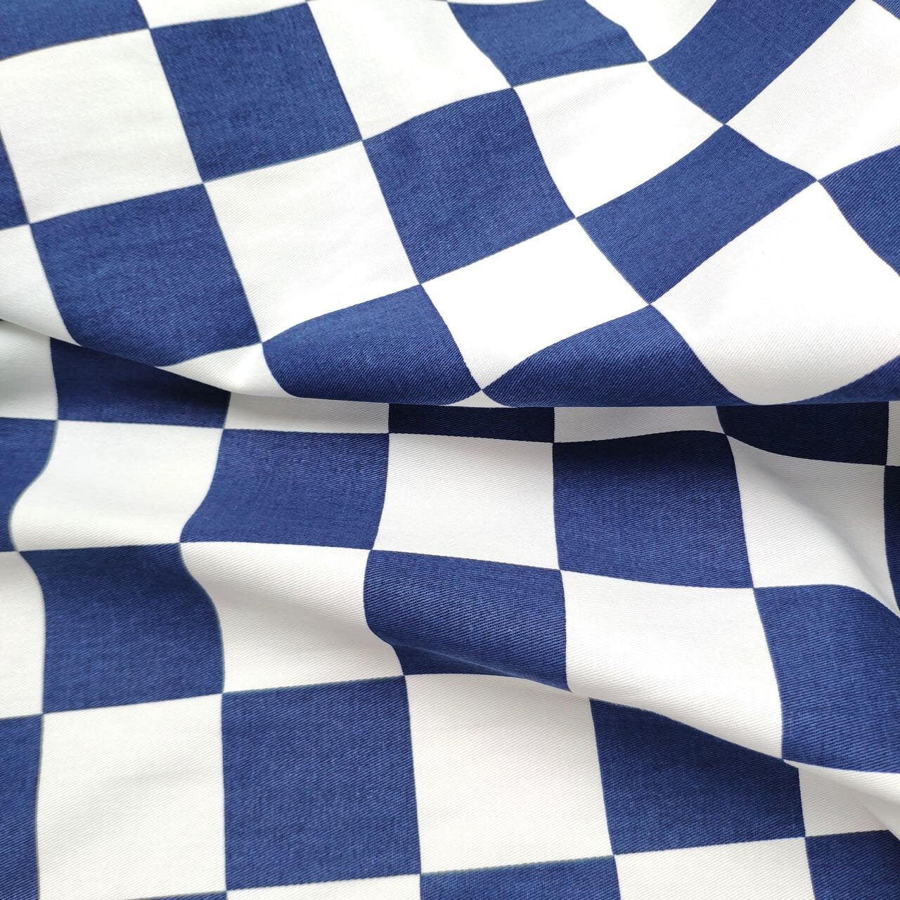 Checkers board cotton canvas fabric - Navy