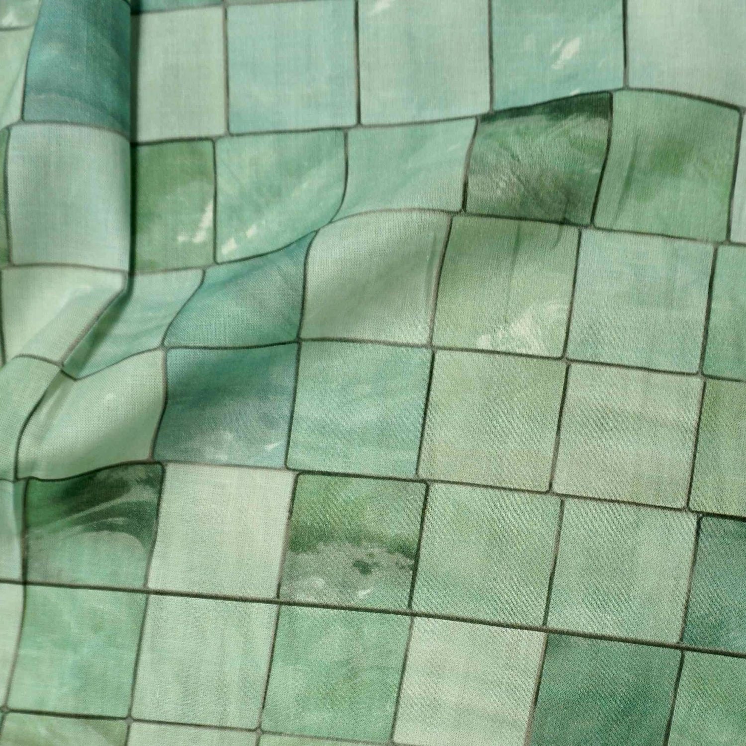 Water green grid linen fabric