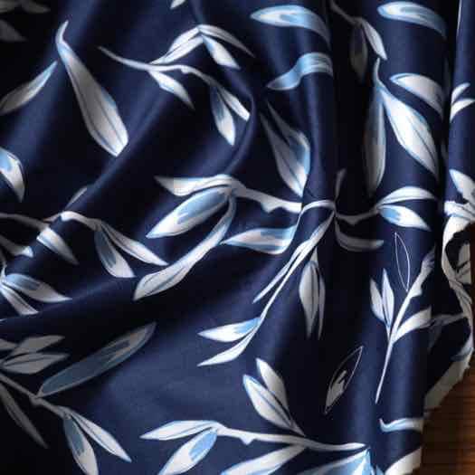Japanese silver leaves cotton sateen fabric