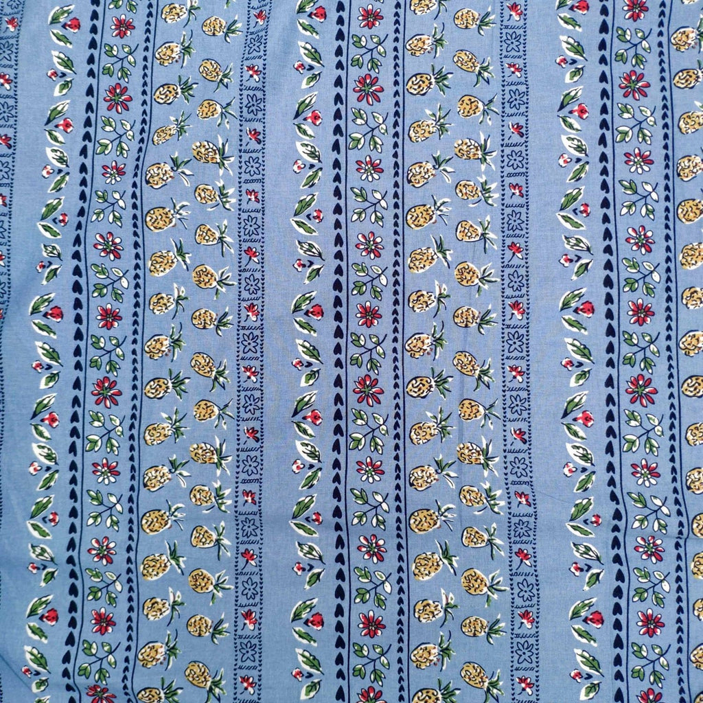 Provençal Pineapple Horizontal Stripe - 2 Way Stretch - Blue