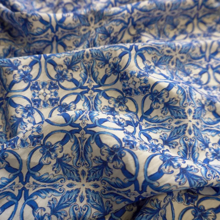 Damask Blue Tencel Print