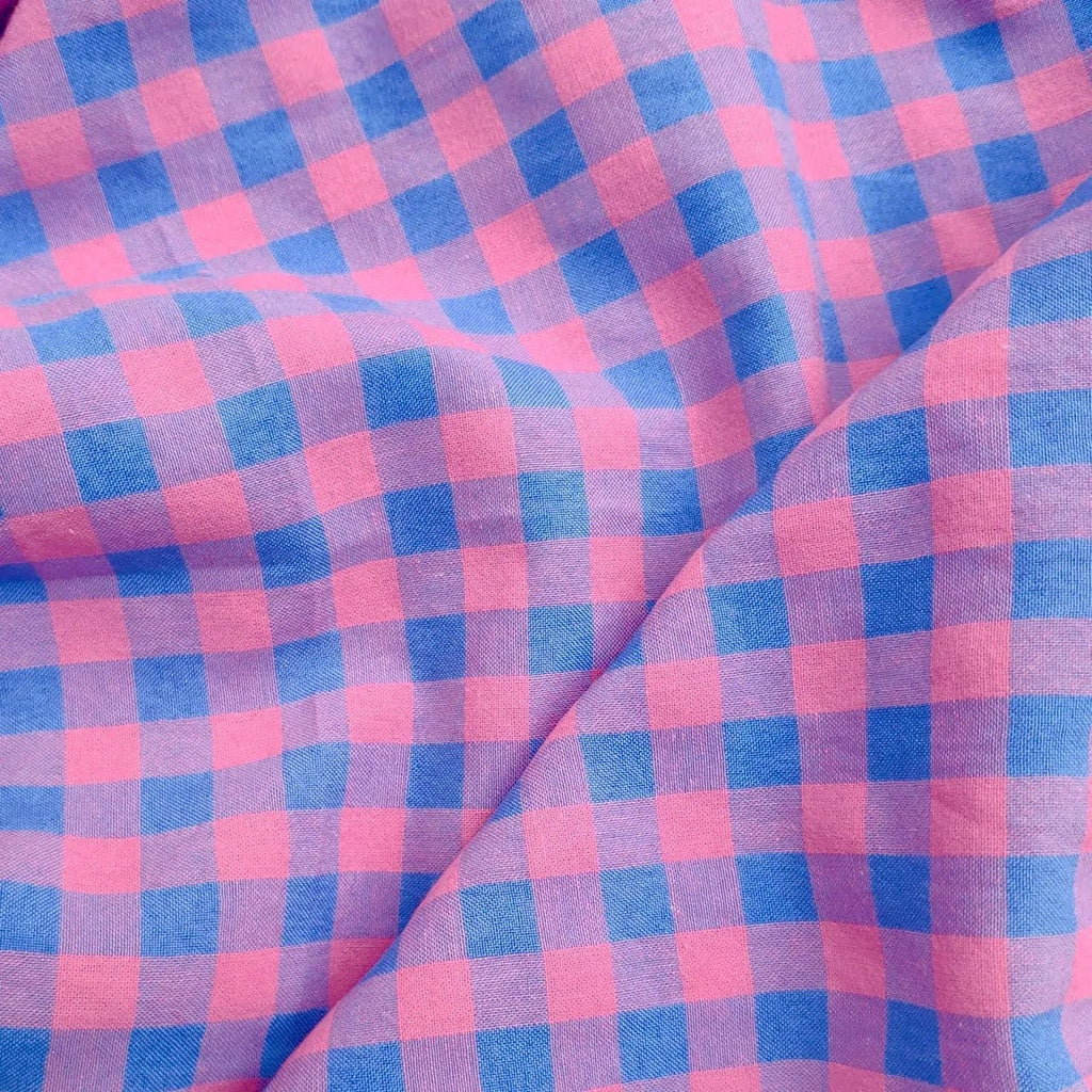 Yarn Dyed Cotton Gingham Bubble - Neon Pink and Blue