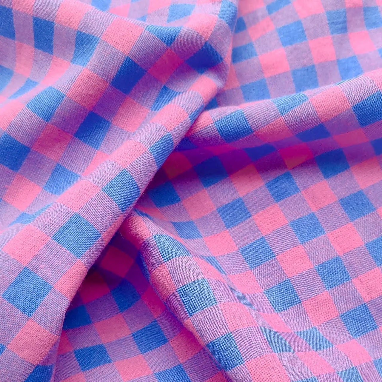 Yarn Dyed Cotton Gingham Bubble - Neon Pink and Blue