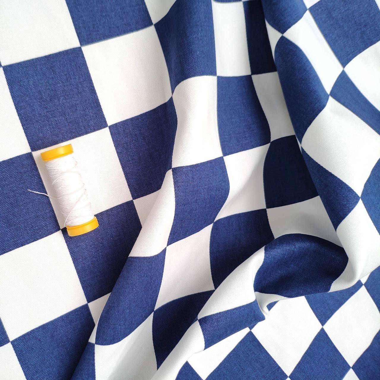 Checkers board cotton canvas fabric - Navy