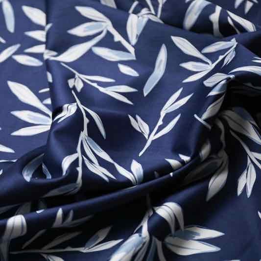 Japanese silver leaves cotton sateen fabric