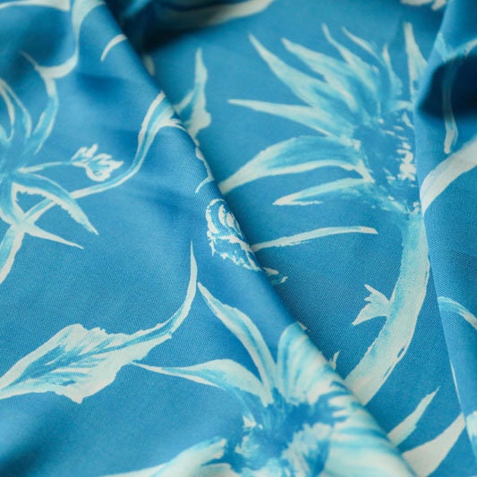 Ananas blue - Washed Tencel linen pique fabric