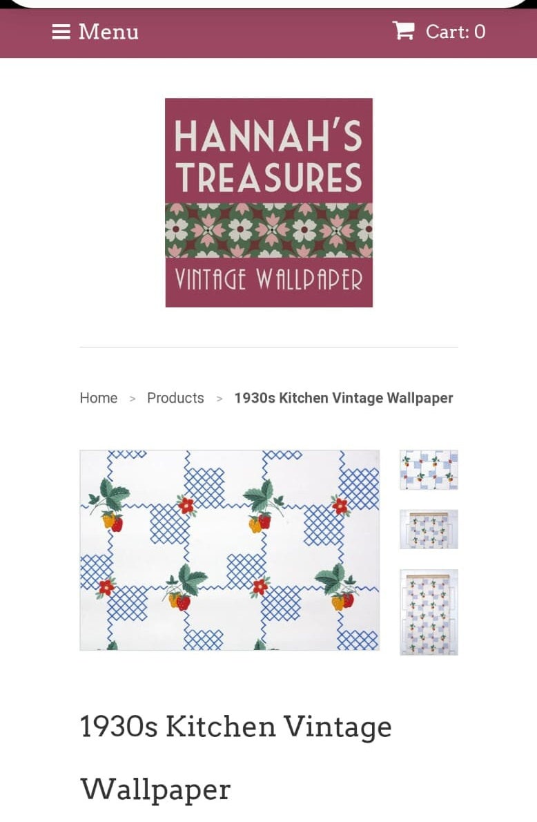 1930s Vintage wall paper inspired cotton print fabric - blue