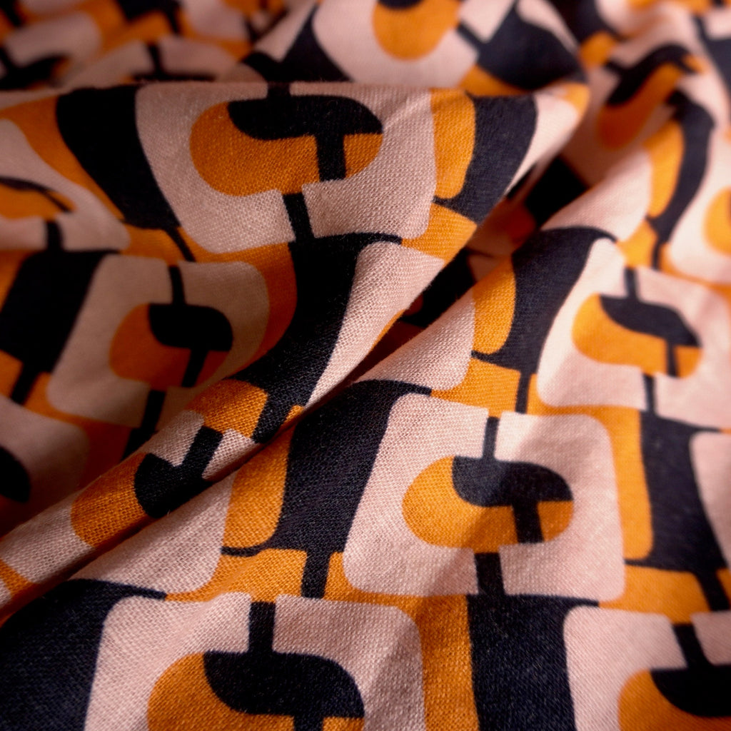 Orange buckle linen viscose print - Black orange