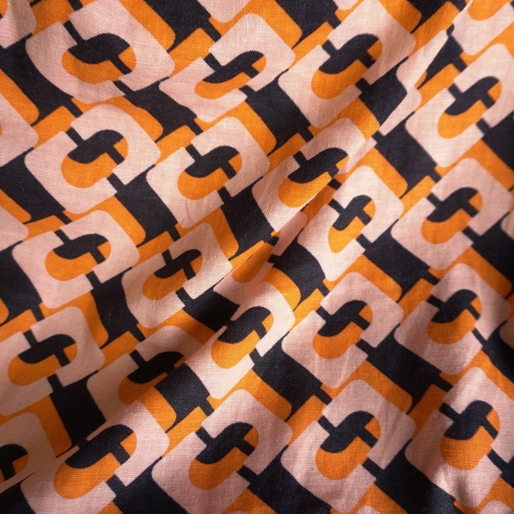 Orange buckle linen viscose print - Black orange