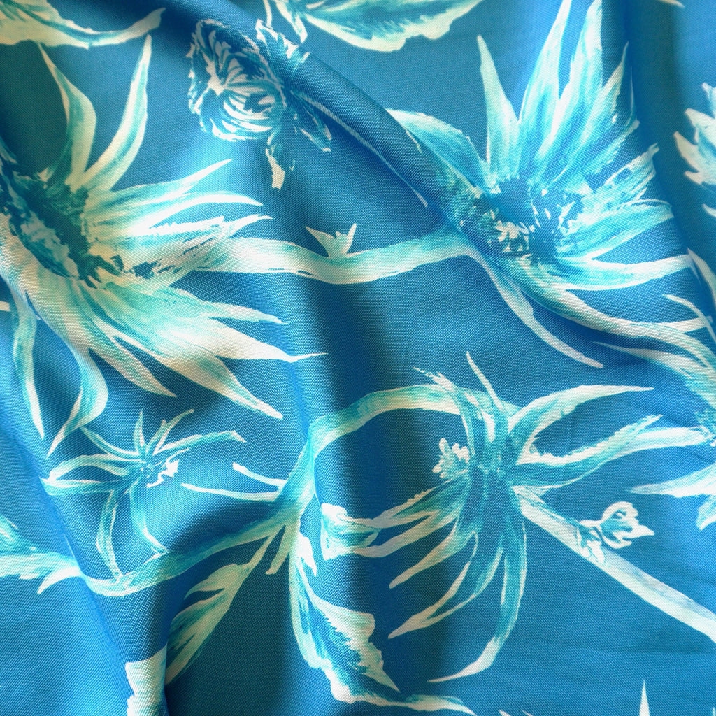 Ananas blue - Washed Tencel linen pique fabric