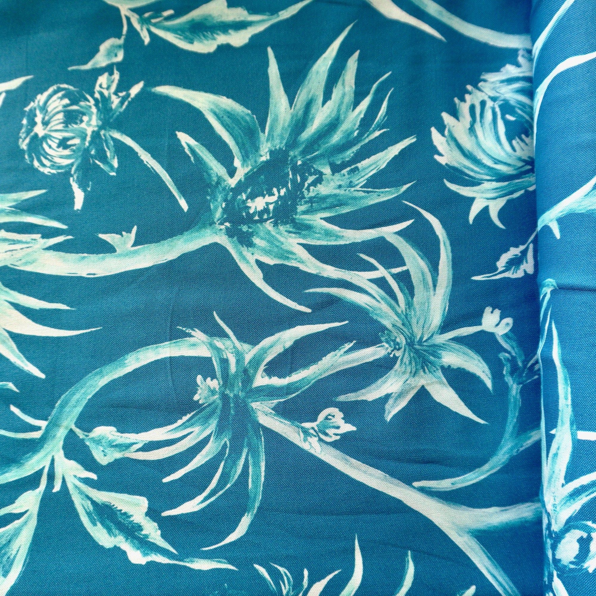 Ananas blue - Washed Tencel linen pique fabric