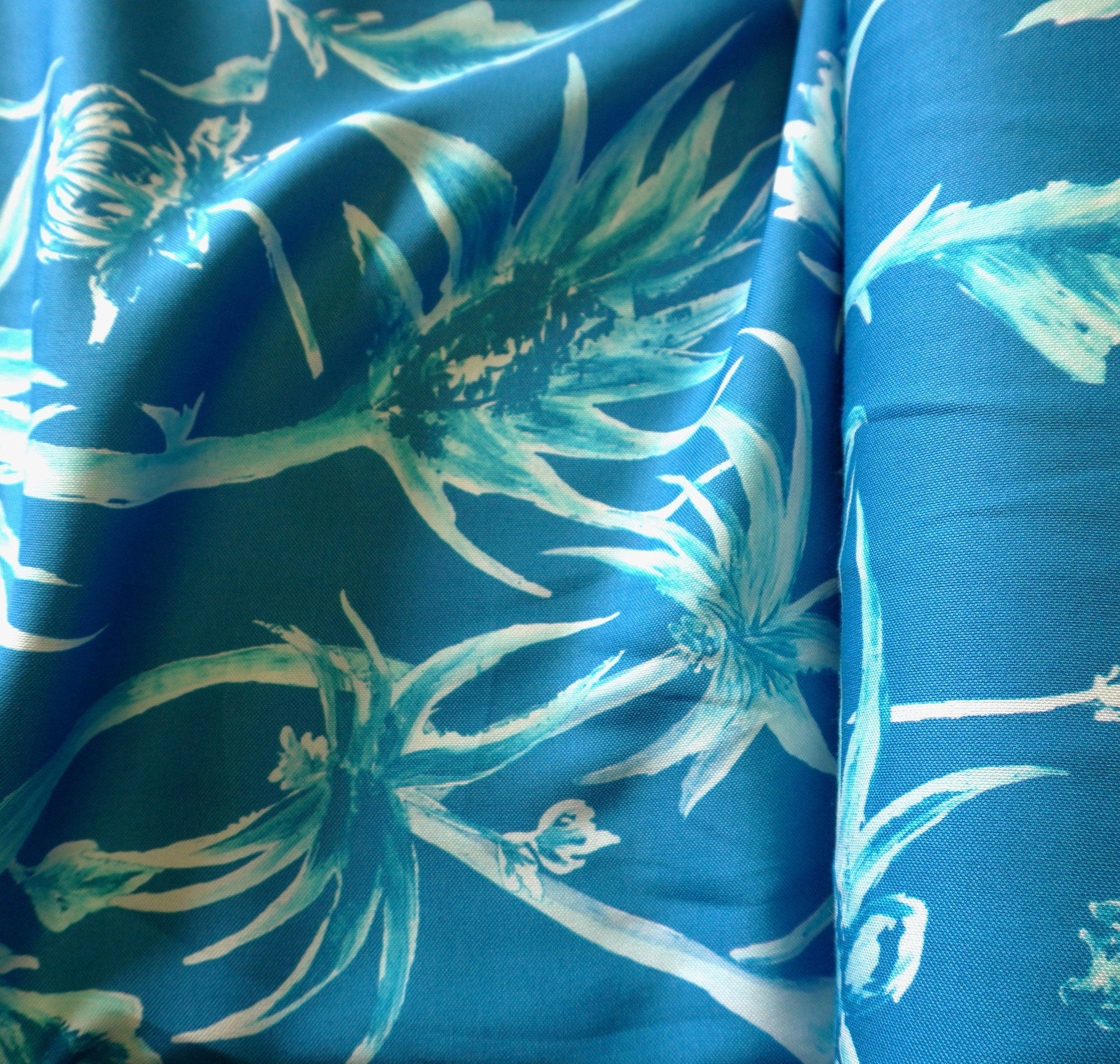 Ananas blue - Washed Tencel linen pique fabric