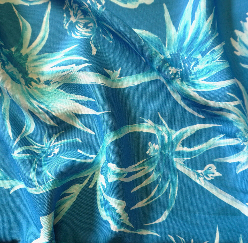 Ananas blue - Washed Tencel linen pique fabric