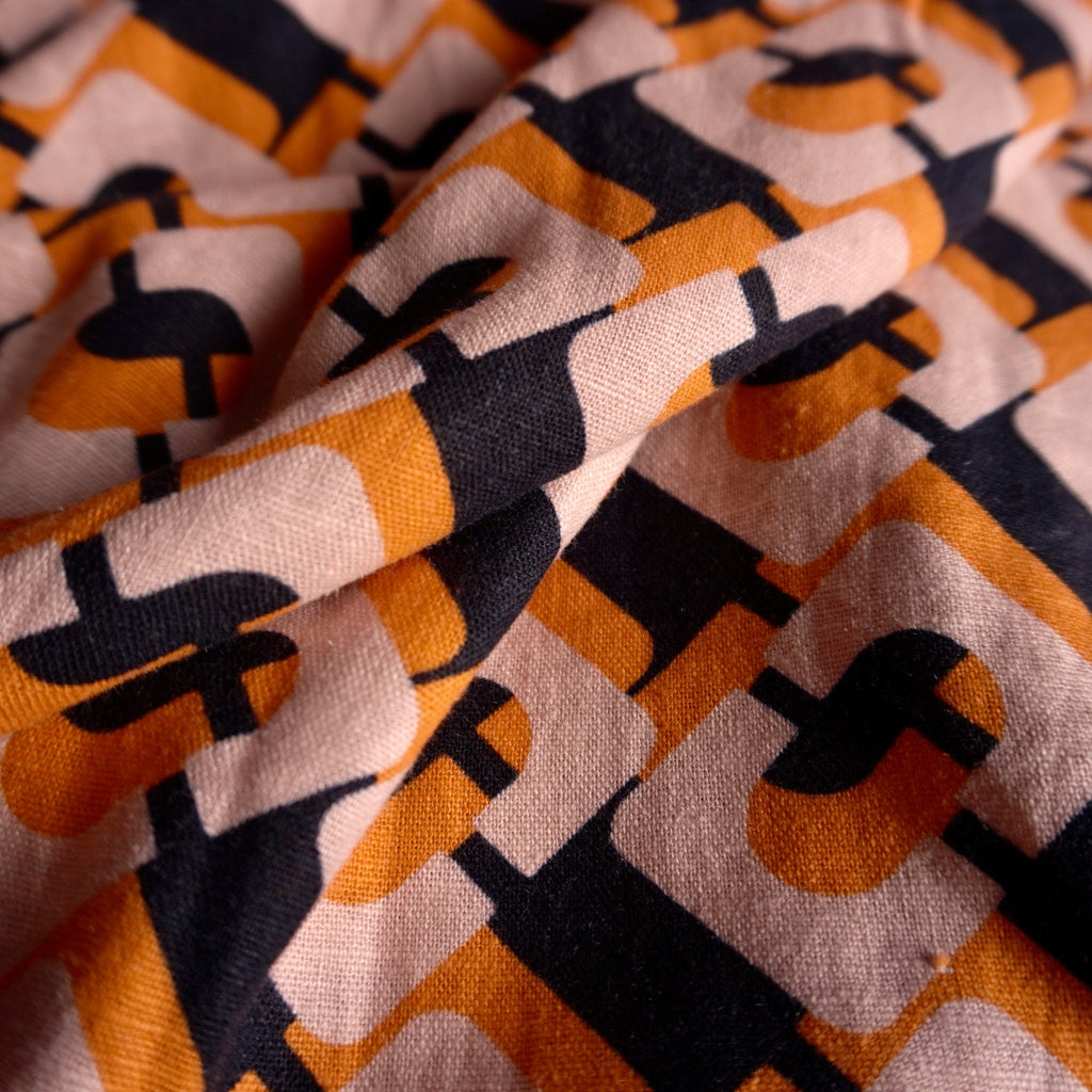 Orange buckle linen viscose print - Black orange