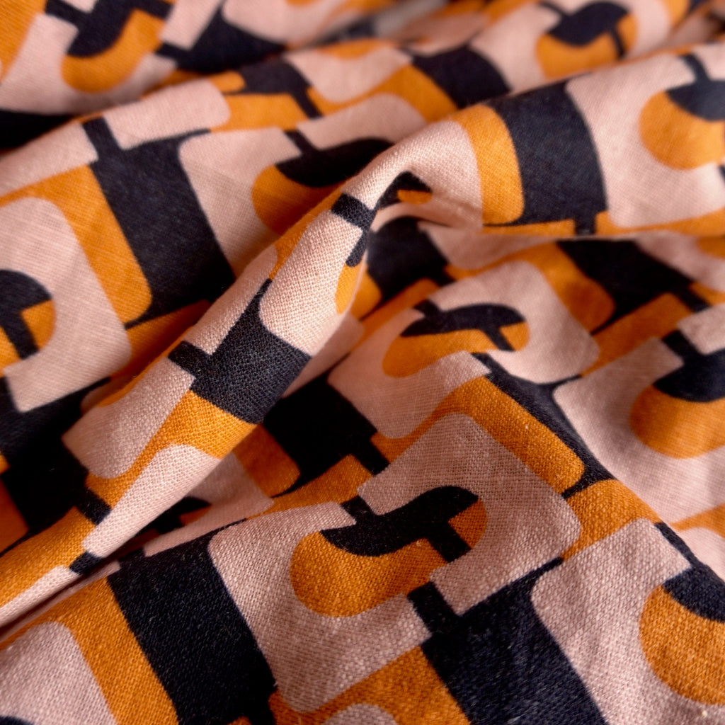 Orange buckle linen viscose print - Black orange