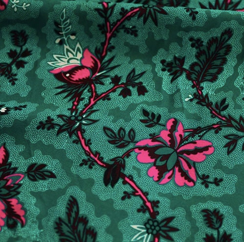 Pink Flower On Emerald Silky Crepe