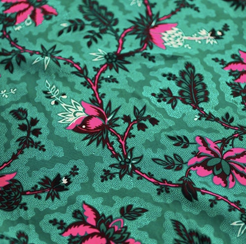 Pink Flower On Emerald Silky Crepe