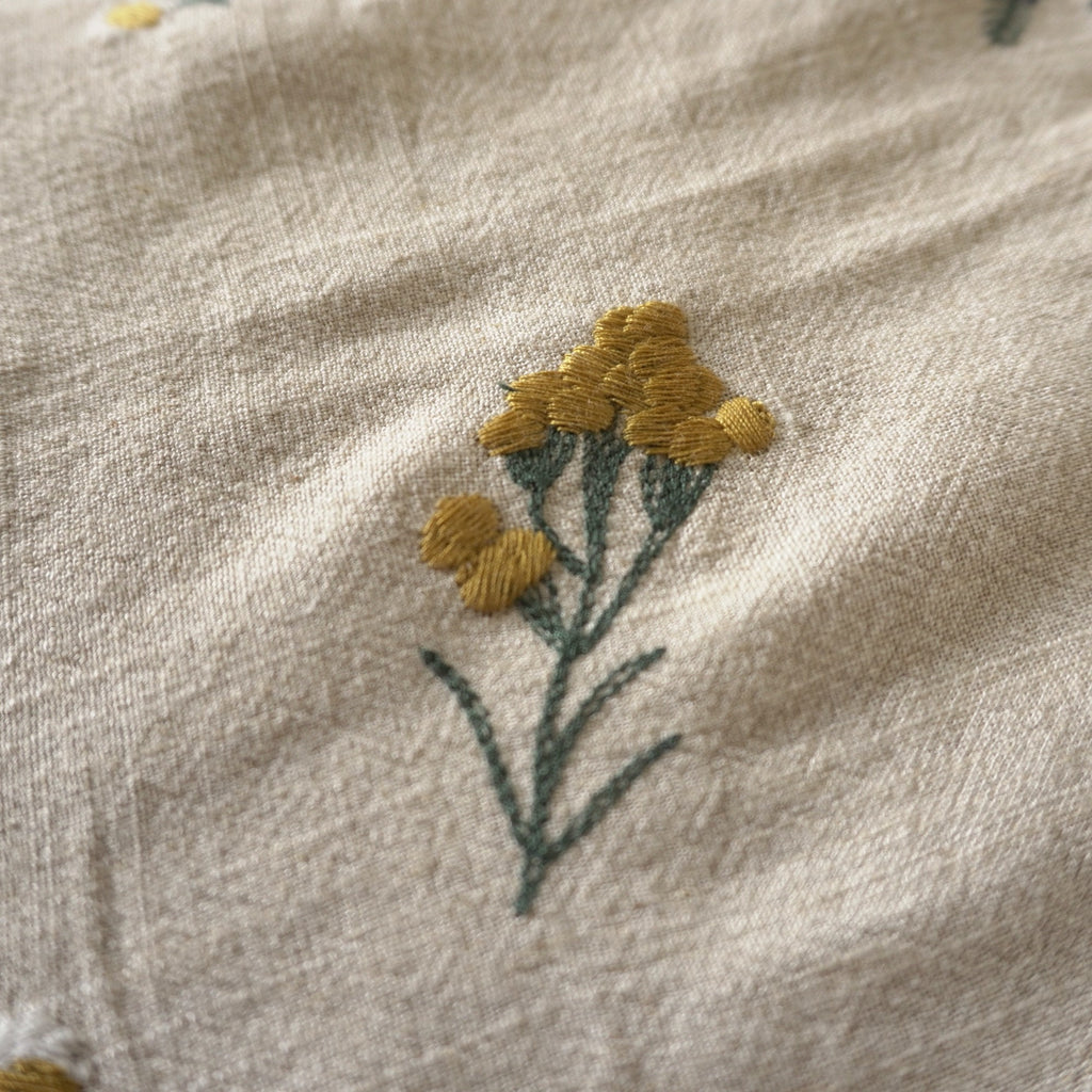 Botanical floral embroidery linen viscose